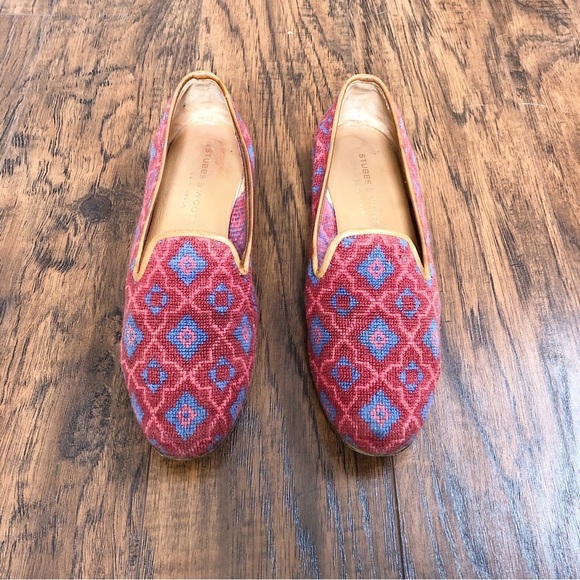 Stubbs & Wootton • needlepoint smoking loafer red blue moroccan pattern tapestry - Picture 2 of 9